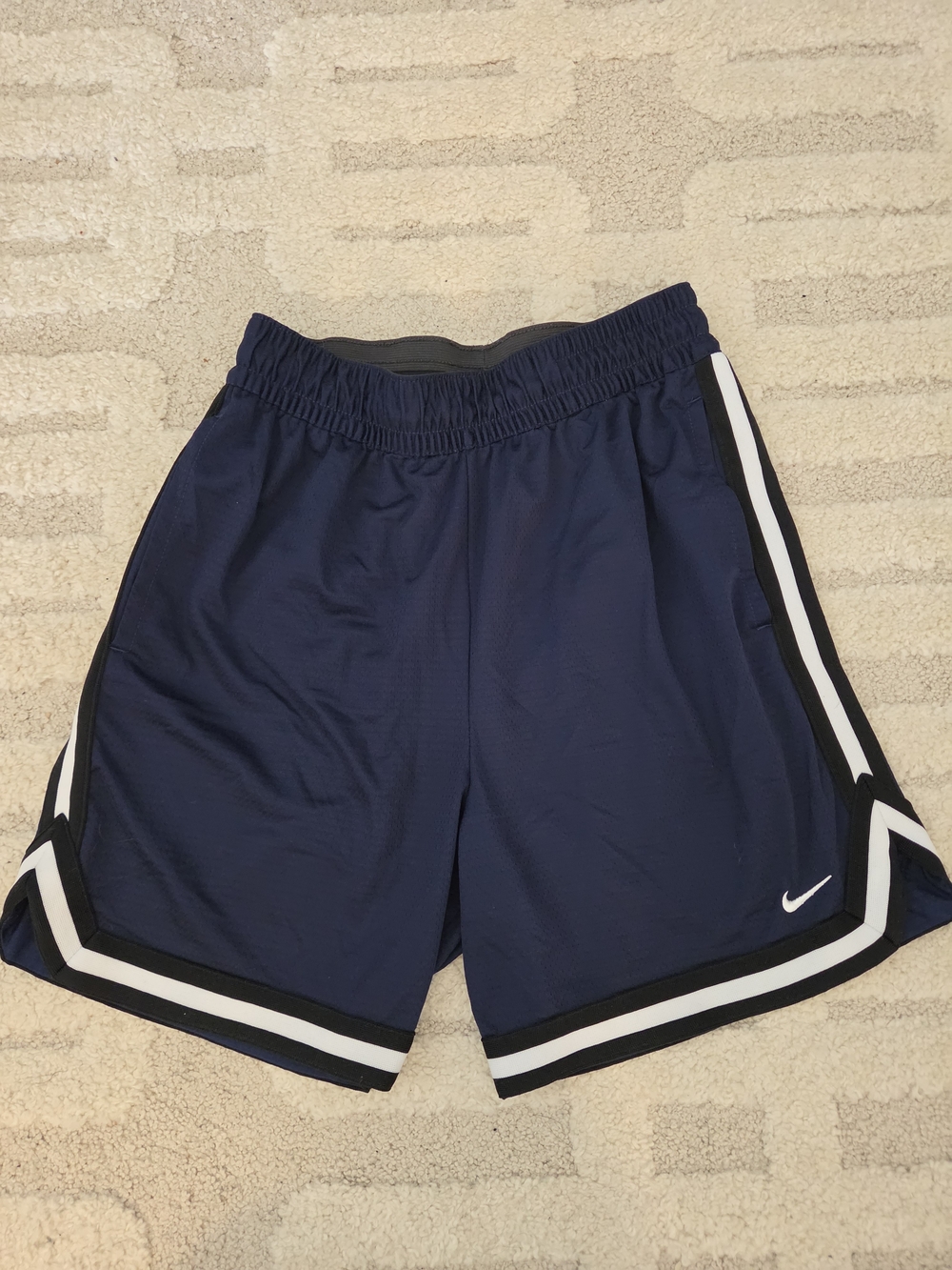 Nike Navy Athletic Basketball Shorts with Black & White Trim. Dri-fit Size Small